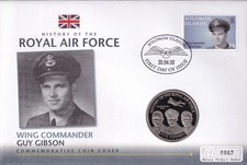 'W/Cdr GUY GIBSON' Coin Cover: History of the RAF PNC + 2008 Jersey £5 Coin
