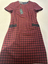 Hobbs Dress Red Black Check Tallulah 100% Moon Wool Size 10 New with Tag BNWT