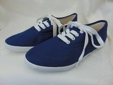 Pair Ladies Vintage OFFICE Navy Blue Canvas Lace-up Pumps Plimsoles UK size 6