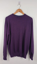 Paul & Shark Jumper Mens Large Purple 100% Wool Crew Neck Pullover Tight Knit
