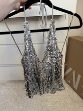 Zara Silver Sequin Halter Top