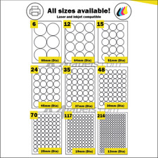 Round Self Adhesive circular A4 Laser or Inkjet printer labels. Circle Stickers