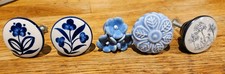 5 X Blue Ceramic Knobs