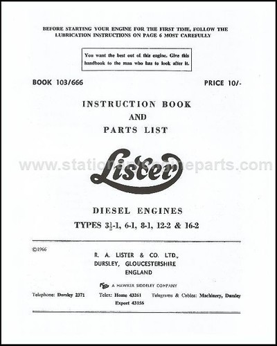 Lister diesel instruction - lister,