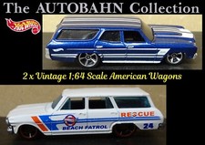SET OF 2 CLASSIC HOT WHEELS WAGONS; 64 CHEVY NOVA & '70 CHEVELLE DIECAST MODELS