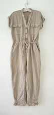 Zara Jumpsuit Women's Linen & Cotton Beige Elasticated Crop Hem Tie Waist Size L