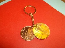 PENNY & HALF PENNY COINS - IRISH - EIRE - GOLD KEY RING / CHAIN - 1928 to 1966