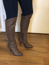 Pleaser Brown Leather Over Knee Boots 4.5 Inch Stiletto Half Zipper Uk7 Eu40