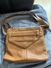 Tan Crossbody Shoulder Bag with Stud & Braid Detail Womens Ladies