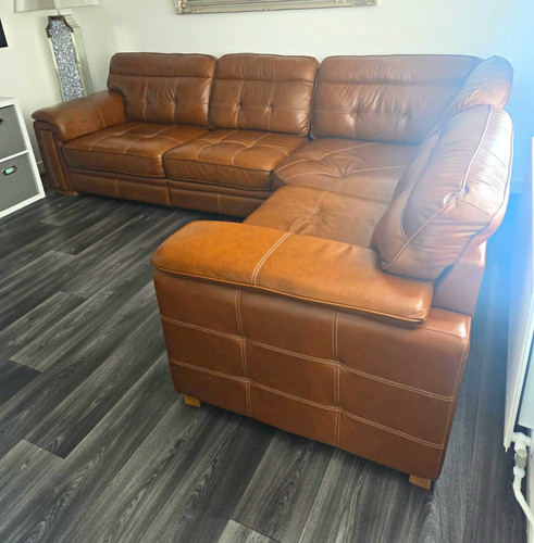 Brown leather corner sofa - leather,
