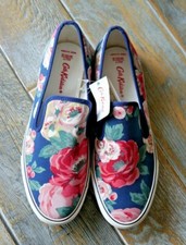 Bnwt New Cath Kidston Blue floral quirky slip on pumps trainers shoes size 8