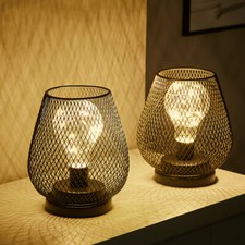 2 x Retro Table Lamp Geometric Wire Industrial LED Light Bulb Bedside Desk Light