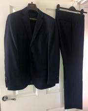 Hawes & Curtis Navy Two Piece Suit 100% Wool Jacket size 40R, Trousers 34R