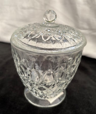 Storage jar/canister & lid, Lisbeth Dahl, clear glass, footed, heavy, 4.5"