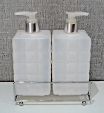 BATHROOM DISPENSER SET 2pc WITH STAND FROSTED/SILVER - SOAP/HAND LOTION - EMPTY