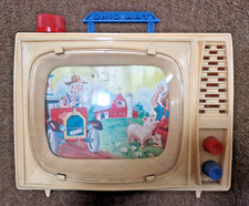 VERY RARE VINTAGE.OHIO ART.MUSIC BOX WIND UP TV TELEVISION.OLD MCDONALD FARM.60S