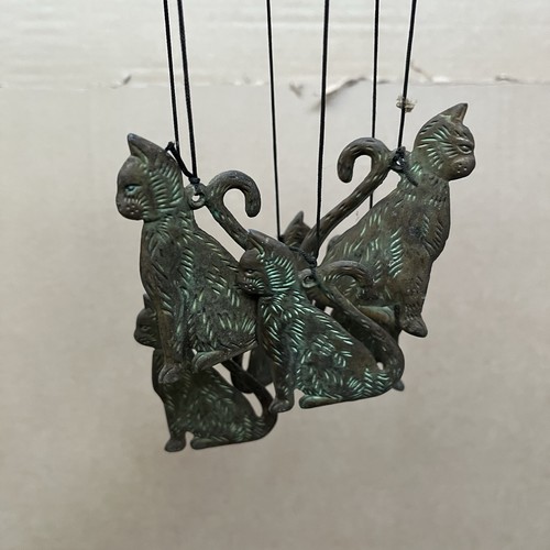 Vintage brass cat wind chime - brass,