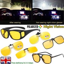 Polarised Night Driving Glasses Clip On Flip Sunglasses Anti Glare Yellow LensUK