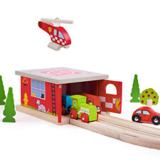 Bigjigs Rail Firestation Shed, Wooden Train Set Accessories, Kids Train Set