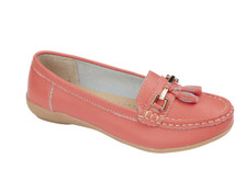 Jo & Joe Womens Leather Shoes Ladies Soft leather Brogue Loafer Flat Coral
