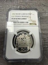 Coin Silver Proof 50P Fifty Pence Piedfort 1992 EU Council NGC PF69 Ultra Cameo