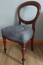 Refurbished Antique Mahogany Balloon Back Chair Reupholstered Embroidered Linen
