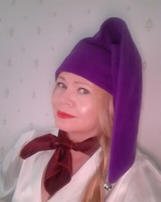 Purple Fleece Pointed Hat Elf Gnome Pixie Dwarf Fairy Tale Fancy Dress Costume M