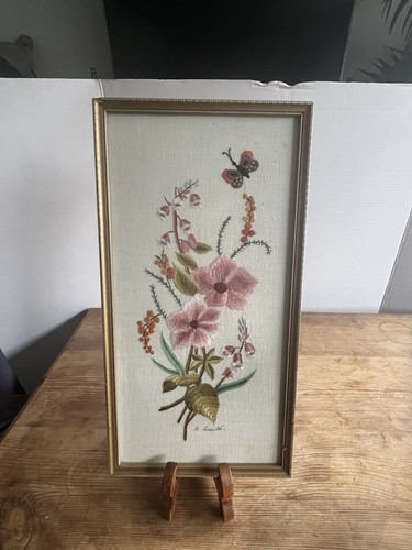 Vintage framed hand embroidery - vintage,