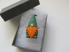 Handmade Cute Green & Ginger Beard Lucky Gonk Gnome Brooch Lapel Pin Boxed