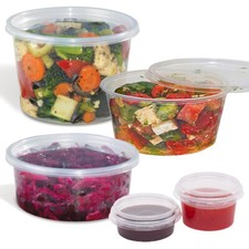 Round Plastic Food Containers with Lids Clear Pots Tubs for Deli Dip Takeaway