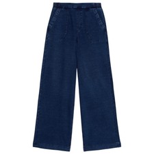 Ladies M&S Denim Elasticated Waist Wide Leg Trousers Blue Size 6 Long