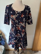 H! by Henry Holland Navy Floral Print Fitted Mini Dress Textured Jersey UK 14