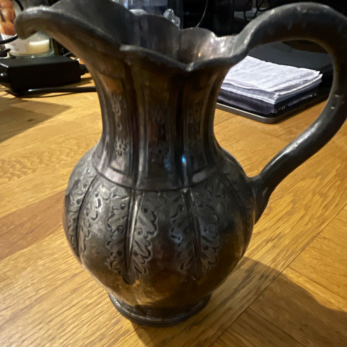 Pewter embossed jug pitcher - pewter,