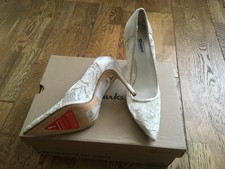 £70 DUNE SIZE 8 BREENA WHITE LACE SATIN HIGH HEEL BRIDAL COURT SHOES NEW
