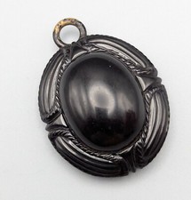 Antique Whitby Jet Photo Locket Pendant - Victorian