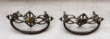 Pair Antique 19thC Pierced Brass & Iron Drop Drawer Handles, W 11cm 