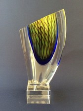 LIBENSKY FOR SKLO BERANEK GLASS. STUNNING CASED 1970's CZECH MODERNIST VASE  VGC