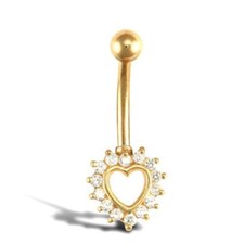 9ct Gold Heart Belly Bar SOLID