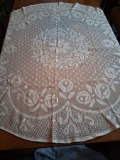 Vintage Round Lace Tablecloth 52  Inches Cream Floral