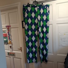 Royal & awesome green blue diamond check argyle mens golf trousers 42w 34l