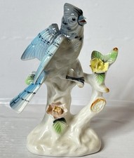 Vintage Blue Bird on Branch Bone China Ornament 13 cm High Budgerigar Cockatiel