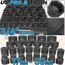 US PRO 3/4"Inch DRIVE IMPACT Socket Set 17mm - 60mm HGV HEAVY DUTY Impact Socket