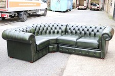 Corner Real Italian Leather Sofa Green Chesterfield Good Condition NeverBeenUsed