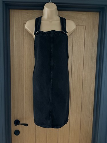 Ladies black denim pinafore - black,