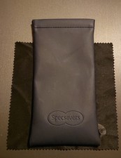 Faux Leather Glasses Case. Soft Spring Snap Top, Blue With Cloth