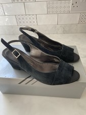 Zodiaco Italian Navy Blue Suede Leather Sling Back Peep Toe Shoes Size 5 / 38