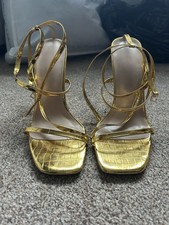 Gold Open Toe Strappy Heels-