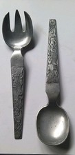 Vtg Stopt Tinn Norway Pewter Oseberg David Andersen Serving Spoons Viking Ship
