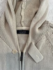 ZARA Mens Hooded Cardigan Sweater XL Beige 
