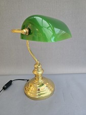 Vintage Banker's Style Desk Lamp With Green Glass Shade - Working